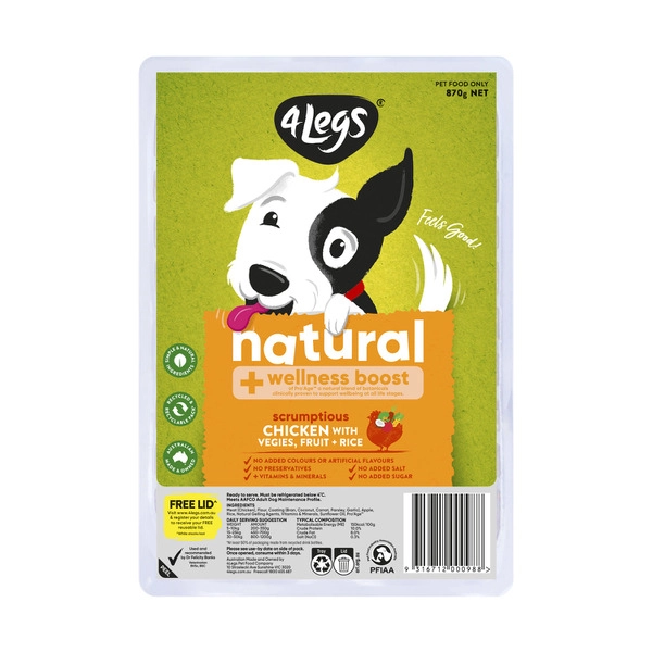 4legs Ntrl + Wllnss Bst 4 LEGS NATURAL + WELLNESS BOOST WITH CHICKEN VEGIES & FRUIT MEATBALL DOG FOOD TRAYS 870 GRAM 