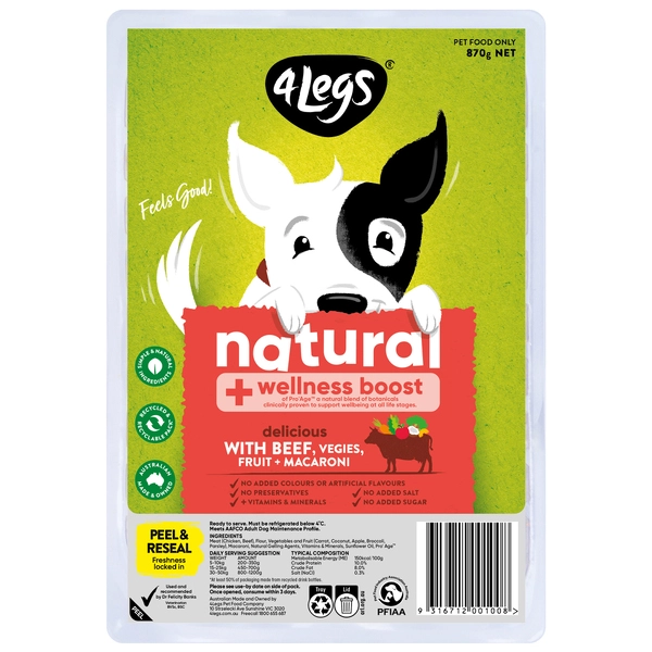 4 Legs Natural + Wellness Boost With Beef Vegies & Fruit Meatball Dog Food Trays 870g