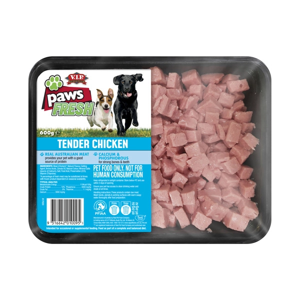 V.I.P Paws Adult Chilled Fresh Dog Food Diced Tender Chicken 600g