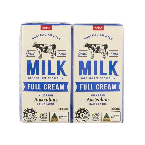 Coles Multipack Full Cream Milk 6 Pack 1200mL