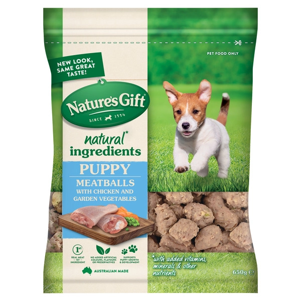 Nature's Gift Puppy Chilled Fresh Dog Food Meatballs With Chicken & Garden Vegetables 650g