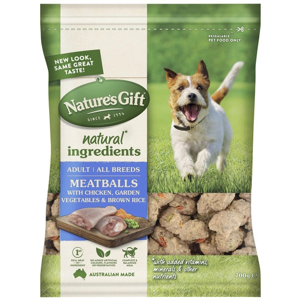 Nature's Gift Adult Chilled Fresh Dog Food Meatballs With Chicken Brown Rice & Garden Veg 700g