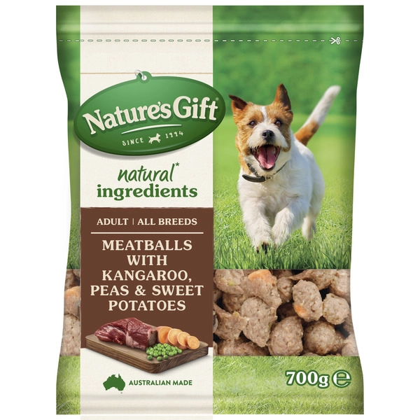 Nature's Gift Adult Chilled Fresh Dog Food Meatballs With Kangaroo Peas & Sweet Potato 700g