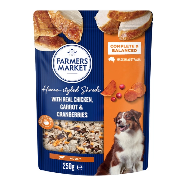 Farmers Market Adult Dog Food Homestyle Shreds With Chicken Carrot & Cranberries 250g