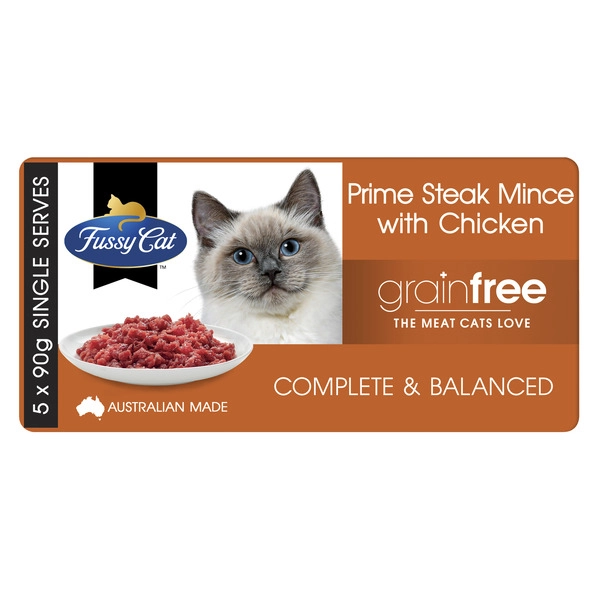 Fussy Cat Grain Free Adult Chilled Fresh Cat Food Prime Steak Mince With Chicken 5 pack