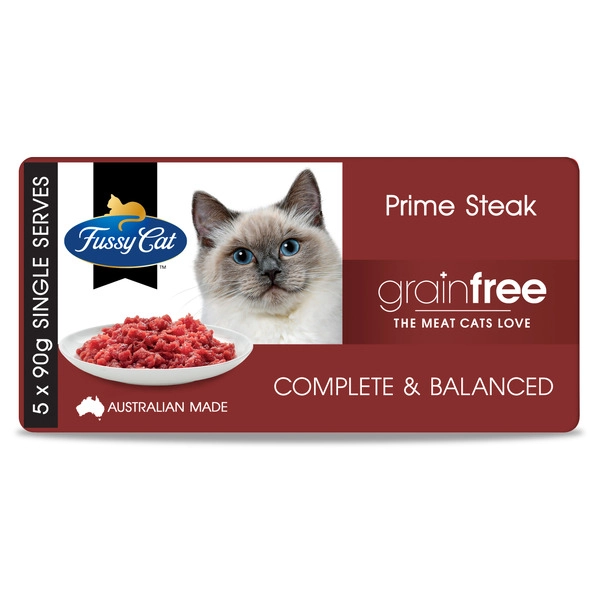 Fussy Cat Grain Free Adult Chilled Fresh Cat Food Prime Steak Mince 5 pack