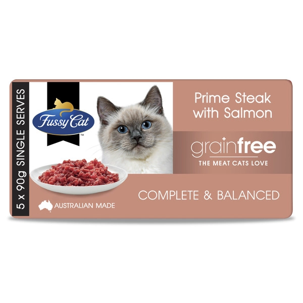 Fussy Cat Grain Free Adult Chilled Fresh Cat Food Prime Steak Mince With Salmon 5 pack