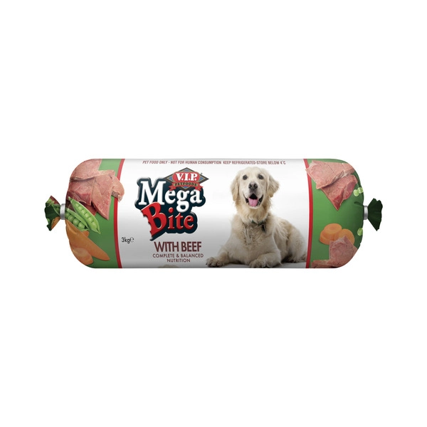 V.I.P Megabite Adult Chilled Fresh Dog Food Roll Beef 3kg