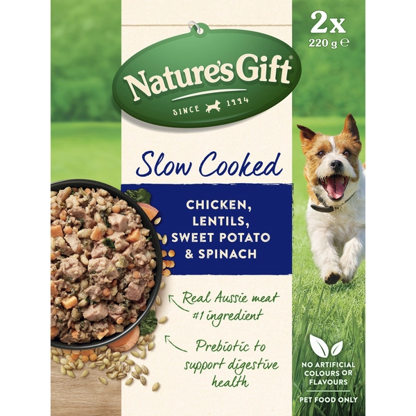 Nature's Gift Slow Cooked Chicken Lentils Sweet Potato & Spinach Dog Food 2x220g 2 pack