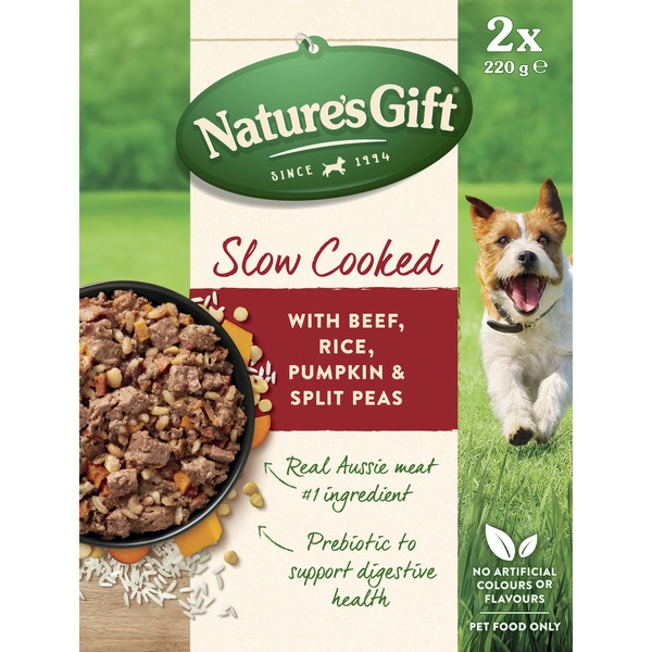 Nature's Gift Slow Cooked Beef Rice Pumpkin & Split Peas Dog Food 2x220g 2 pack