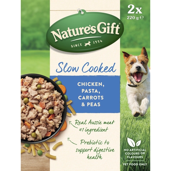 Nature's Gift Slow Cooked Chicken Pasta Carrots & Peas Dog Food 2x220g 2 pack