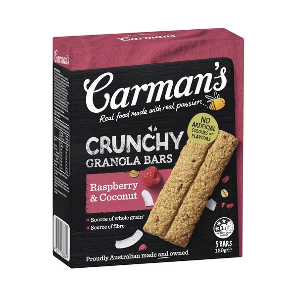 Carman's Crunchy Granola Bar Raspberry & Coconut 5 Pack 150g