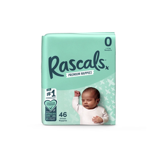 Rascals Premium Nappies Size 0 (1-4Kg) 46 Pack