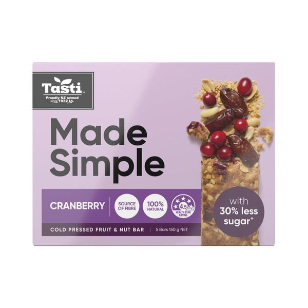 Tasti Made Simple Bars TASTI MADE SIMPLE WHOLEFOOD BARS CRANBERRY 150G 