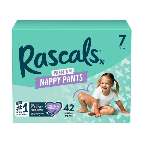 Rascals Premium Nappy Pants Size 7 (17Kg+) 42 Pack