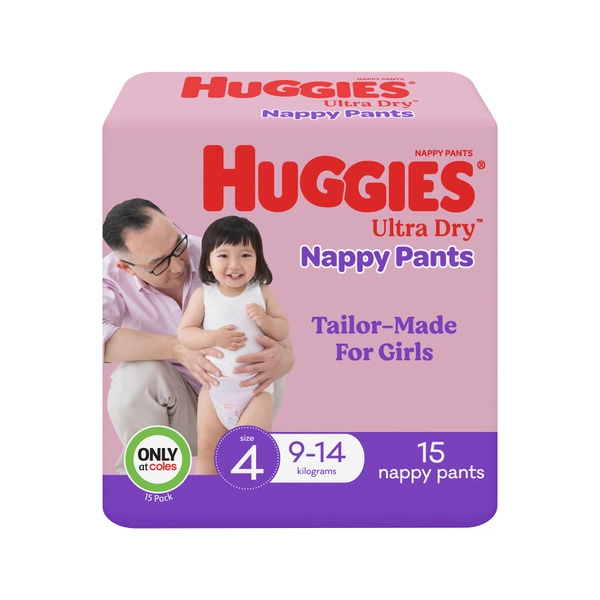 Huggie Ultra Dry Convenience Girls Nappy Pants Size 4 15 pack