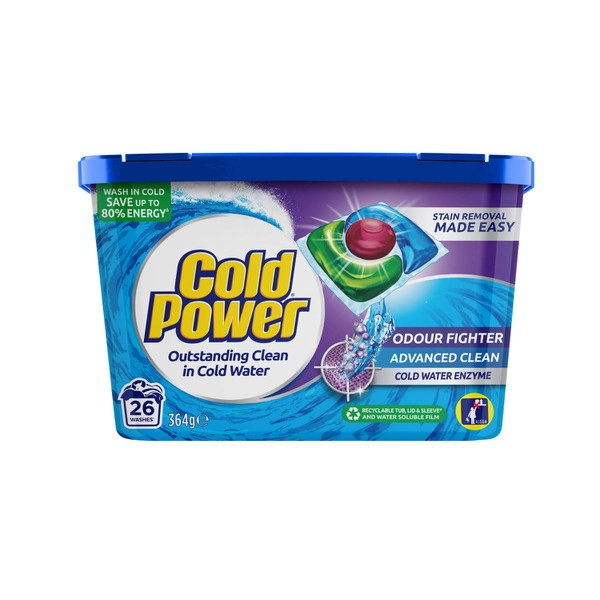 Cold Power Laundry Capsules Odour Fighter Advanced Clean 26 pack