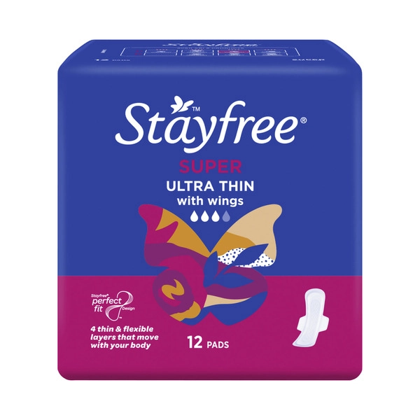 Stayfree Ultra Thin Super Pads With Wings 12 pack