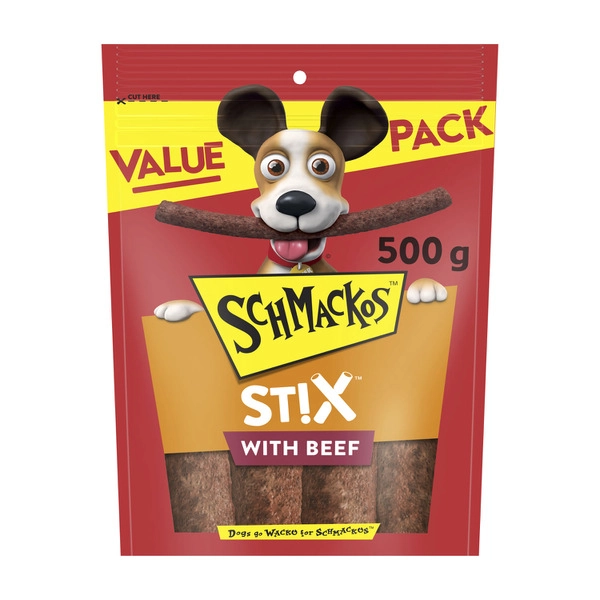 Schmackos Dog Treats SCHMACKOS STIX DOG TREATS BEEF 500G BAG 