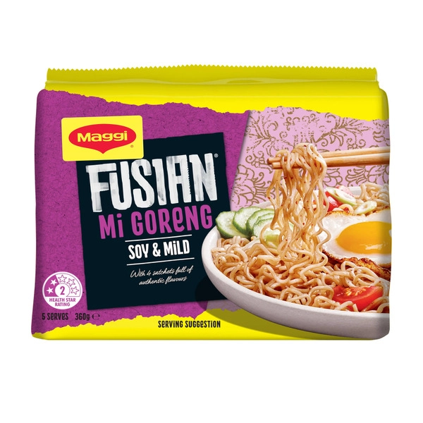 Maggi Fusian Mi Goreng Instant Noodles Soy & Mild Spice Flavour 5 Pack 360g