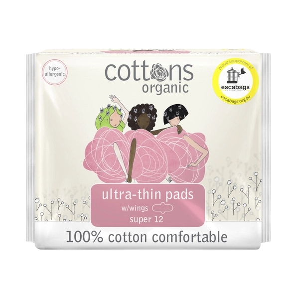 Cottons Organic Ultra Thin Super Pads 12 pack