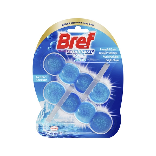 Bref Brilliant Gel Toilet Cleaner Rim Block Arctic Ocean 2x42g 84g