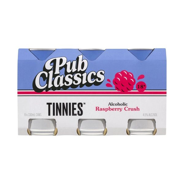 Tinnies Pub Classics Alcoholic Raspberry Crush Can 330mL 6 Pack