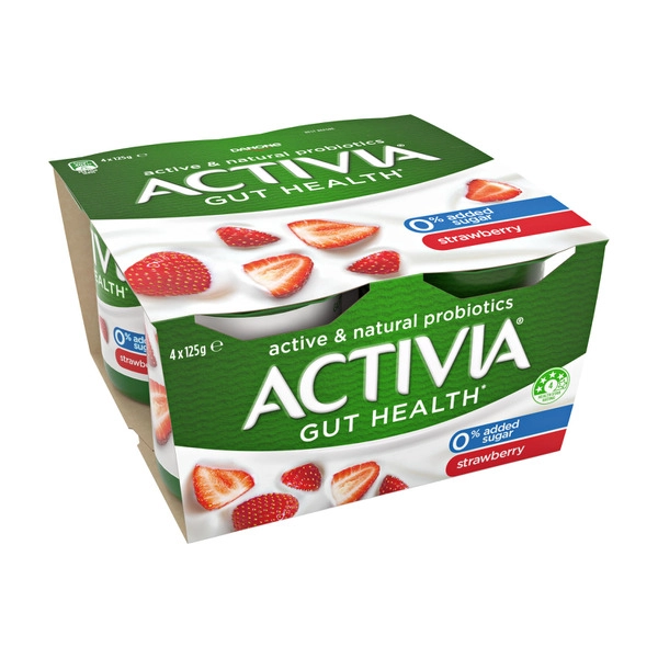 Danone Activia Probiotics No Added Sugar Yoghurt Strawberry 4X125G 500g