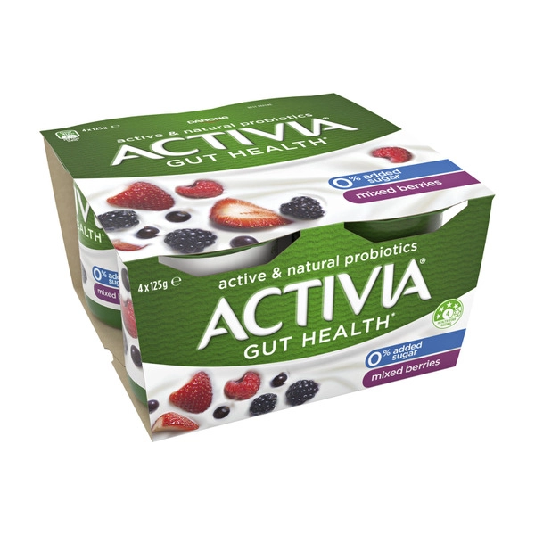 Danone Activia Probiotics No Added Sugar Yoghurt Mixed Berries 4X125G 500g