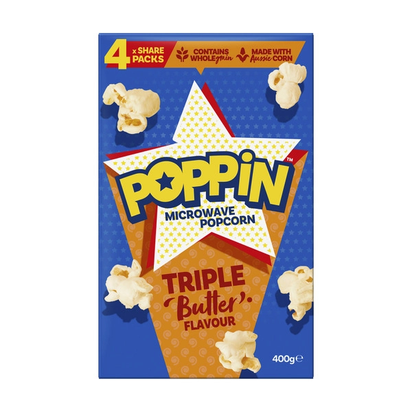 Poppin Triple Butter Microwave Popcorn 400g