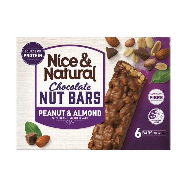 Nice & Natural Chocolate Peanut & Almond Nut Bars 180g