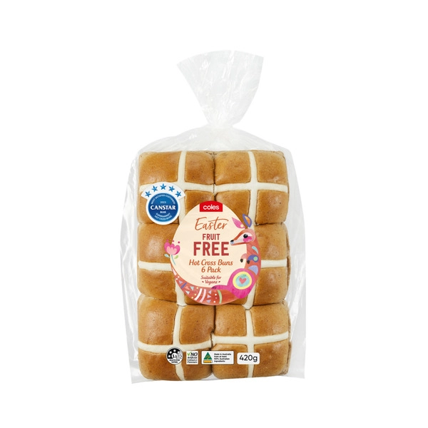 Coles Hot Cross Buns Fruit Free 6 pack