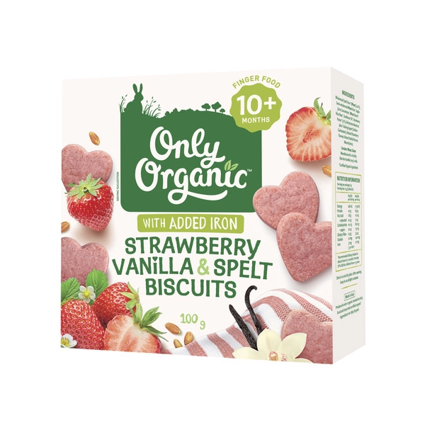 Only Organic 10 Months+ Strawberry Vanilla & Spelt Biscuits 100g