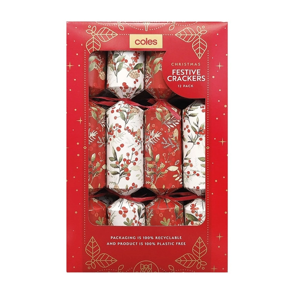 Coles Christmas Festive Crackers Assorted 12 Pack 1 Each