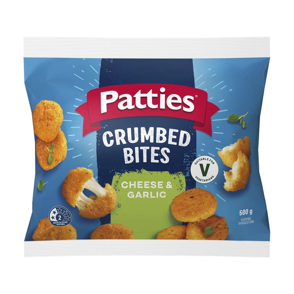 Patties Cheesy Garlic PATTIES CHEESY GARLIC CRUMBED BITES 500G 