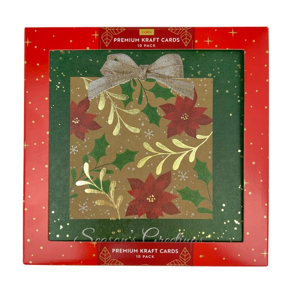 Coles Christmas Premium Kraft Cards Assorted 10 pack