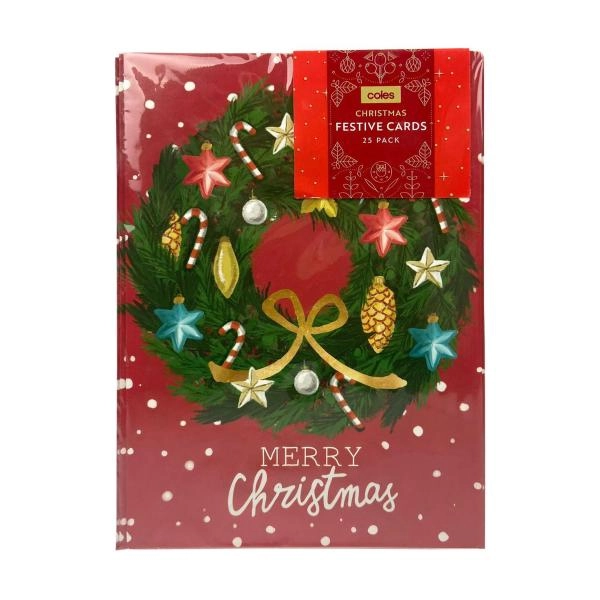 Coles Christmas Festive Cards 25 Pack