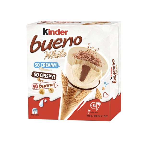 Kinder Bueno White Frozen Dessert Cones 4 Pack 254g