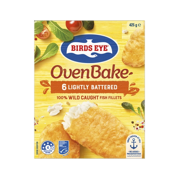 Birds Eye Frozen Fish Fillets With Original Lightly Battered Oven Bake 6 Pack 425g