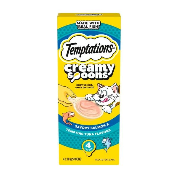 Temptations Creamy Spoons Savory Salmon & Tempting Tuna Flavors Cat Treat 4x10g 40g