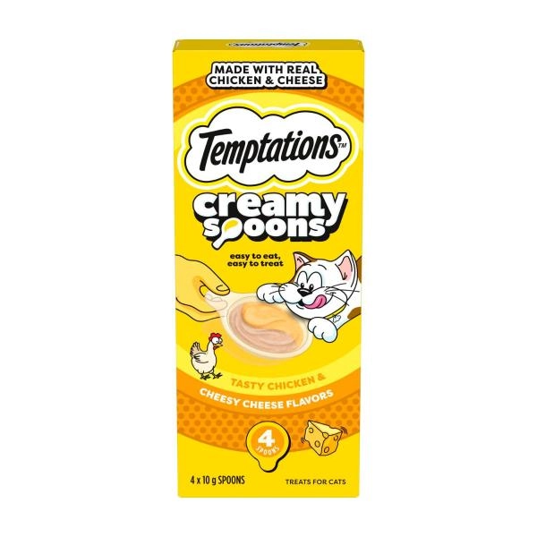 Temptations Creamy Spoons Tasty Chicken & Cheesy Cheese Flavors Cat Treat 4x10g 40g