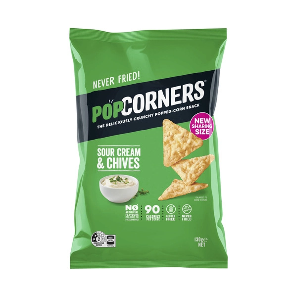 Popcorners 130g POPCORNERS POPCORN CHIPS SHARE PACK SOUR CREAM & CHIVES 130G 