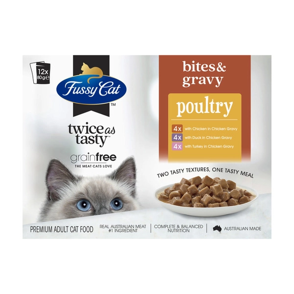 Fussy Cat Grain Free Twice As Tasty Bites & Gravy Poultry Wet Cat Food 12X80g 12 pack