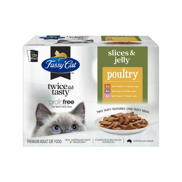 Fussy Cat Grain Free Twice As Tasty Slices & Jelly Poultry Wet Cat Food 12x80g 12 Pack