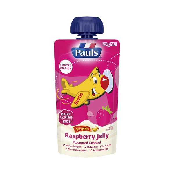 Pauls Aeroplane Custard Pouch Raspberry Jelly 70g