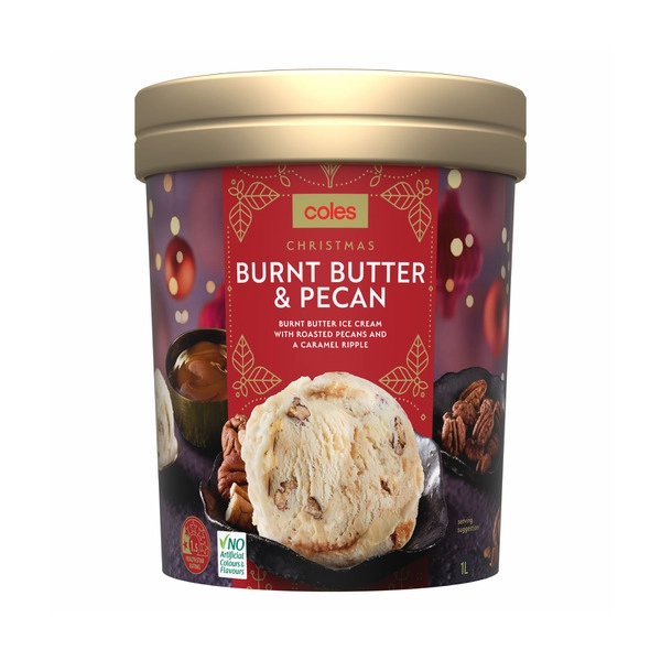 Coles Burnt Butter Pecan & Caramel Swirl Ice Cream 1L