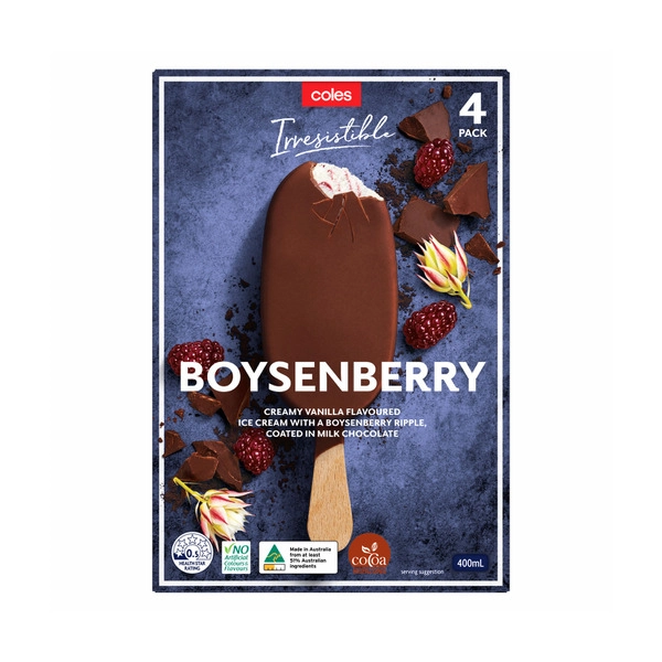 Coles Irresistable Boysenberry Sticks 4 Pack 400mL