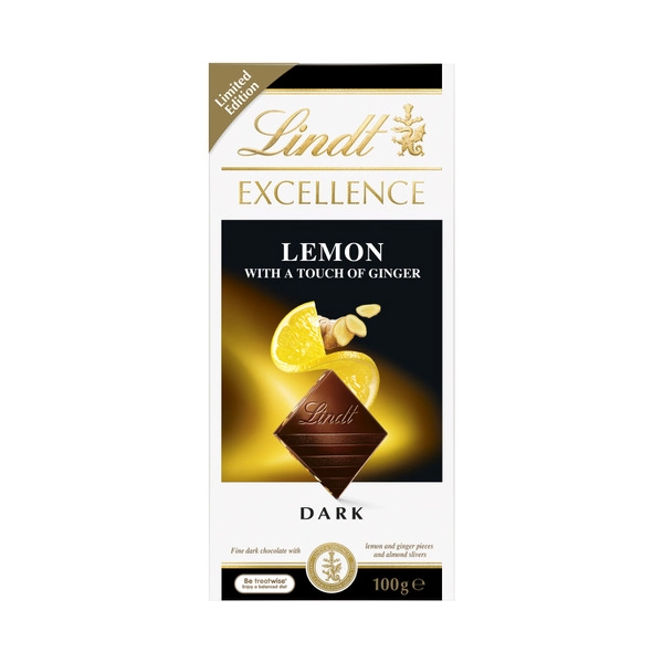 Lindt Excellence Lemon & Ginger Dark Chocolate Block 100g