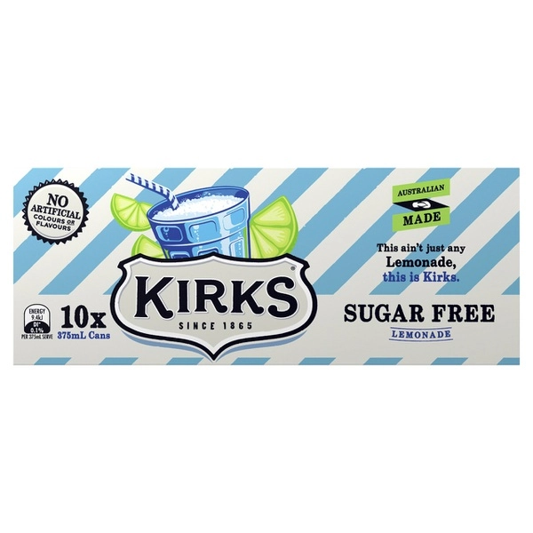 Kirks Soft Drink 10x375ml KIRKS SOFT DRINK SUGAR FREE LEMONADE 10X375ML 