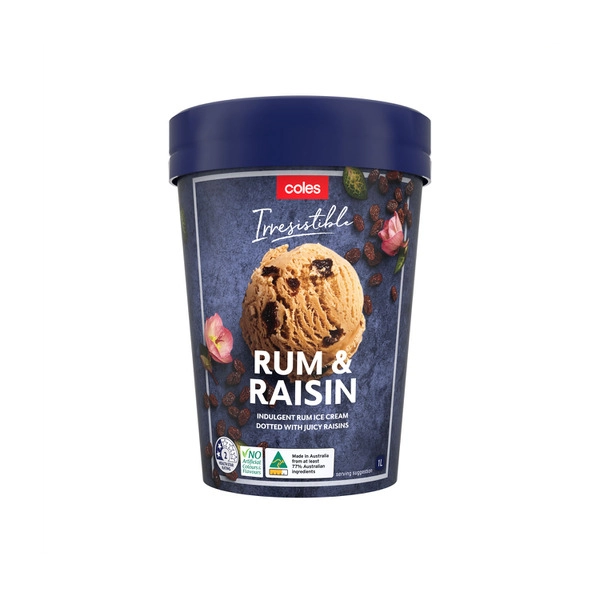 Coles Irrisistible Rum & Raisin Ice Cream Tub 1L